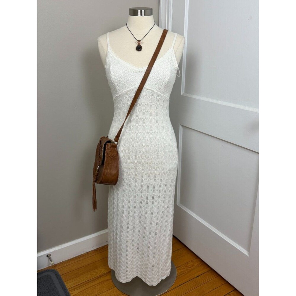 Hollister White Crochet Knit Maxi Dress Cami Straps Size M